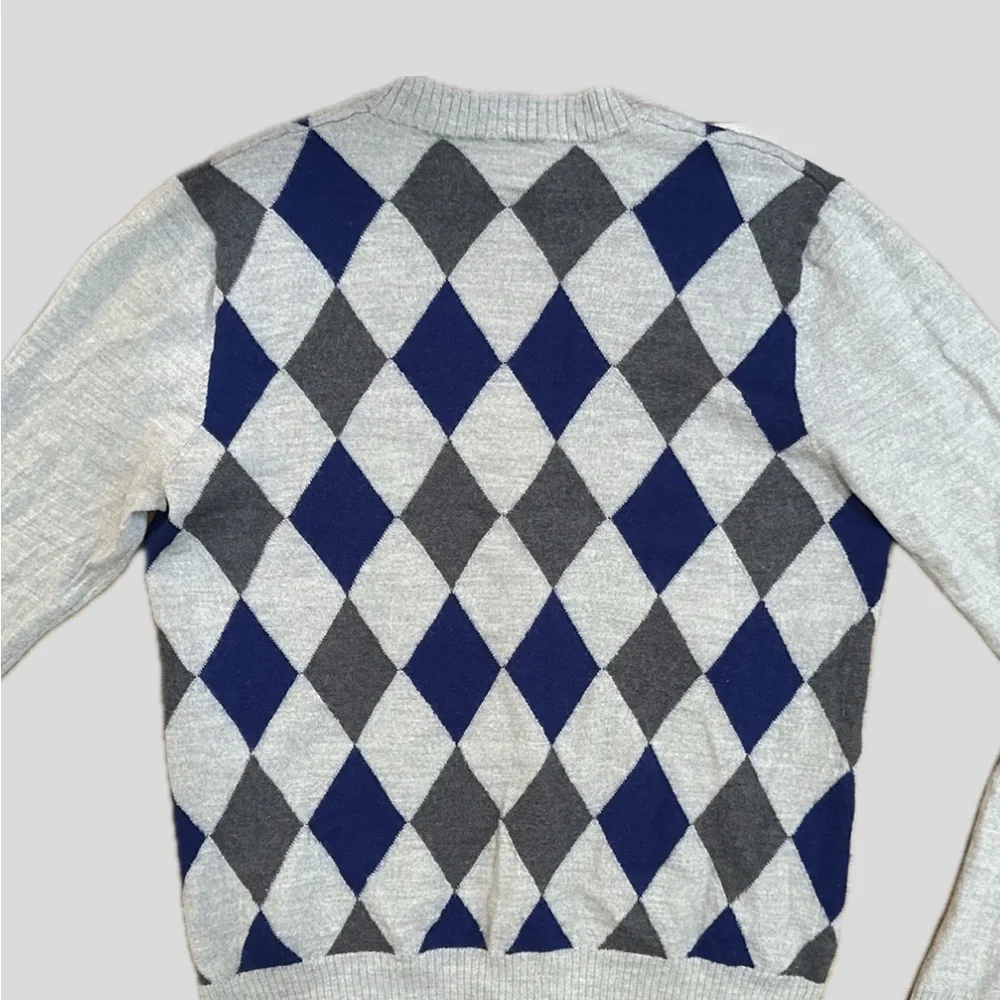 Club Monaco Argyle merino wool Cardigan - Gray and Navy - Picture 2 of 8